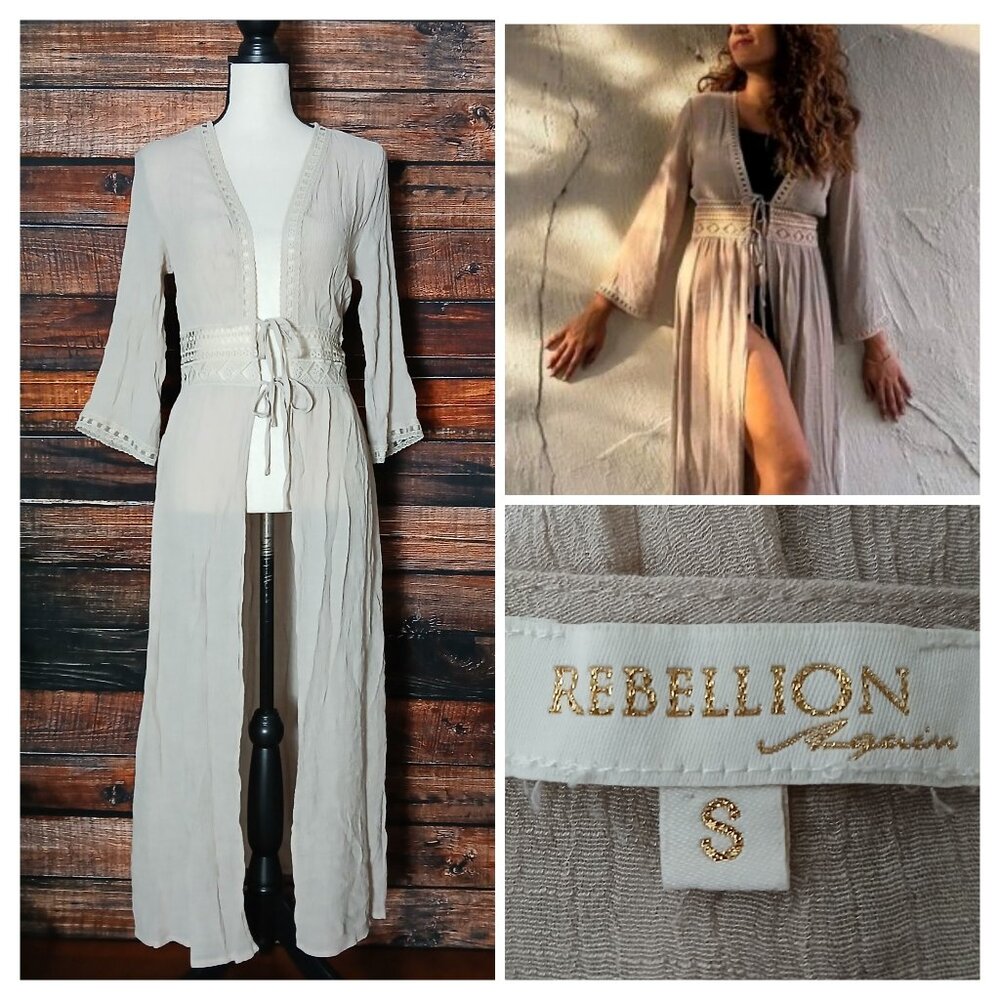 Rebellion Again S Boho Kimono Duster Renaissance Cover Crochet Taupe